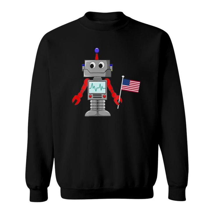 Robot With American Flag Boys 4-12 For 4Th Of July Sweatshirt