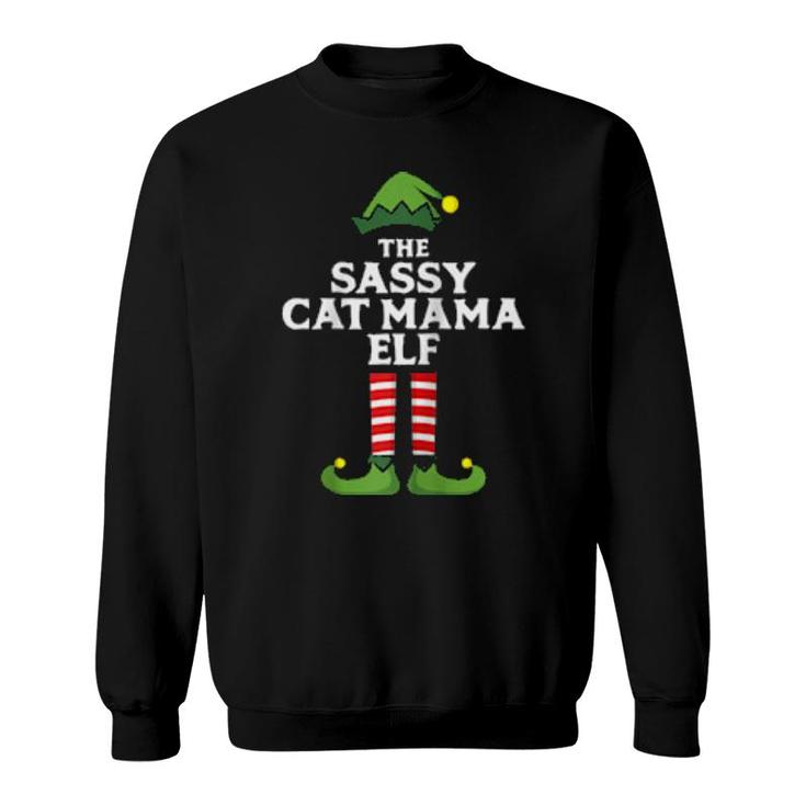 Sassy Cat Mama Elf Matching Family Group Couple Pajama Sweatshirt