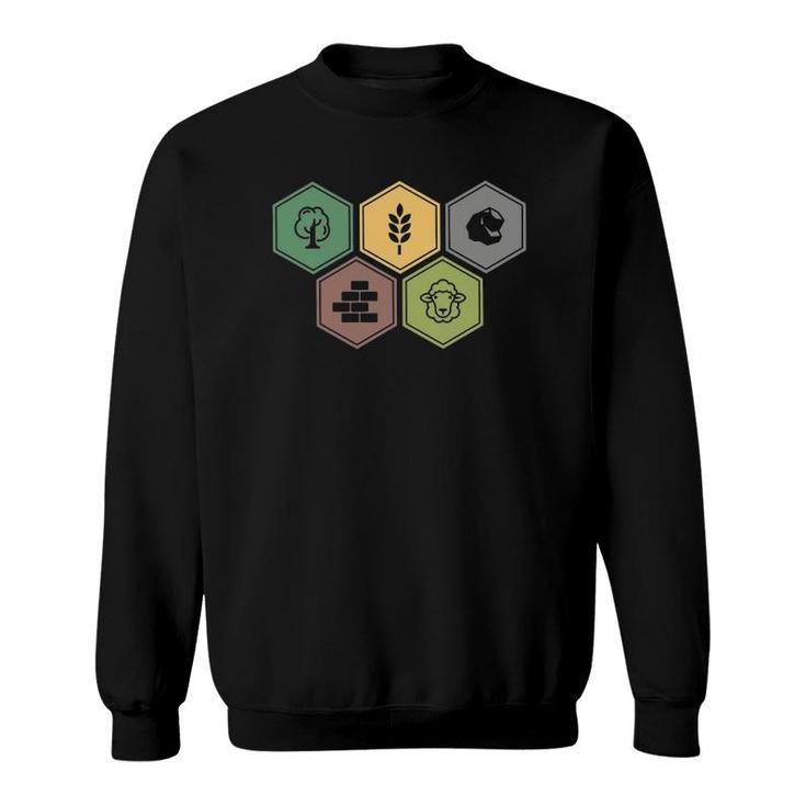 Settlers Board Game Inspired Minimalist Hex Design Sweatshirt