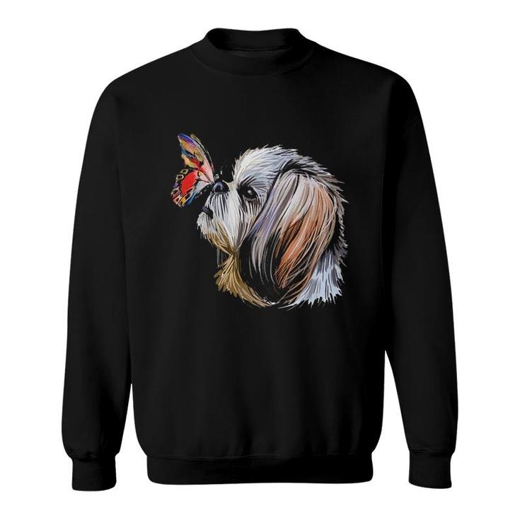 Shih Tzu With Butterfly Art Sweatshirt
