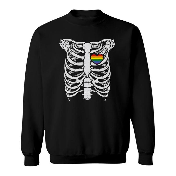 Skeleton Xray Ribs Halloween Heart Lgbtq Gay Pride Ally Sweatshirt