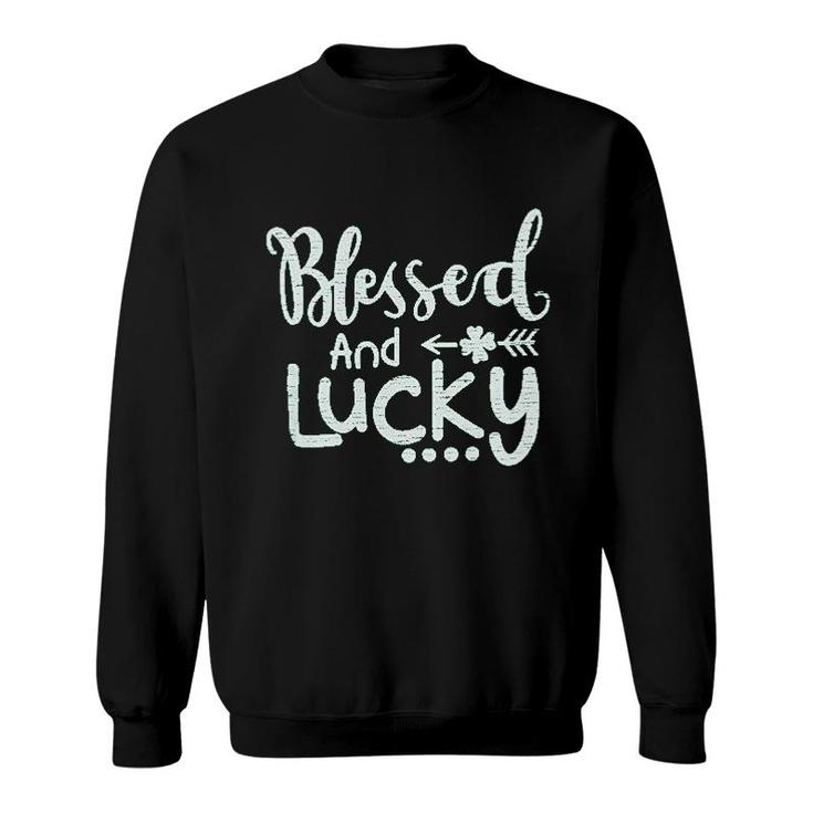 St Patrick's Day  Women Green Shamrock  Blessed And Lucky Sweatshirt