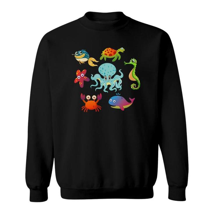 Starfish Crab Whale Octopus Sea Animals Print Toddlers Gift Sweatshirt