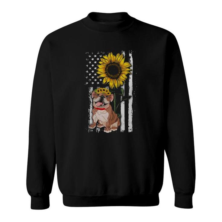 Sunflower American Flag Patriotic English Bulldog Dog Mom Dad Pet Lovers Sweatshirt