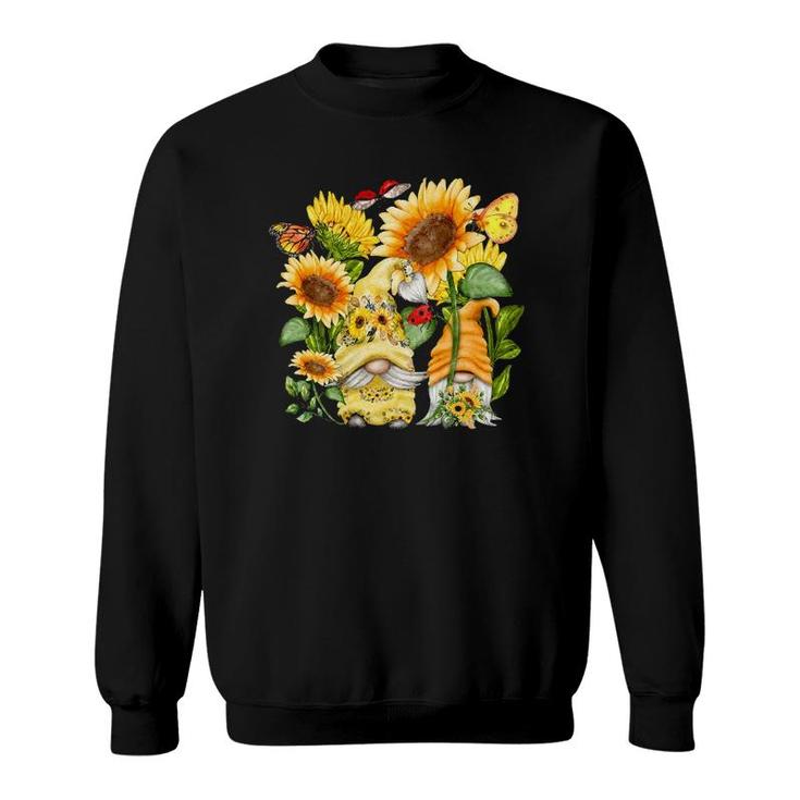 Sunflower Gnome Butterfly & Ladybug For Gardeners - Floral Sweatshirt