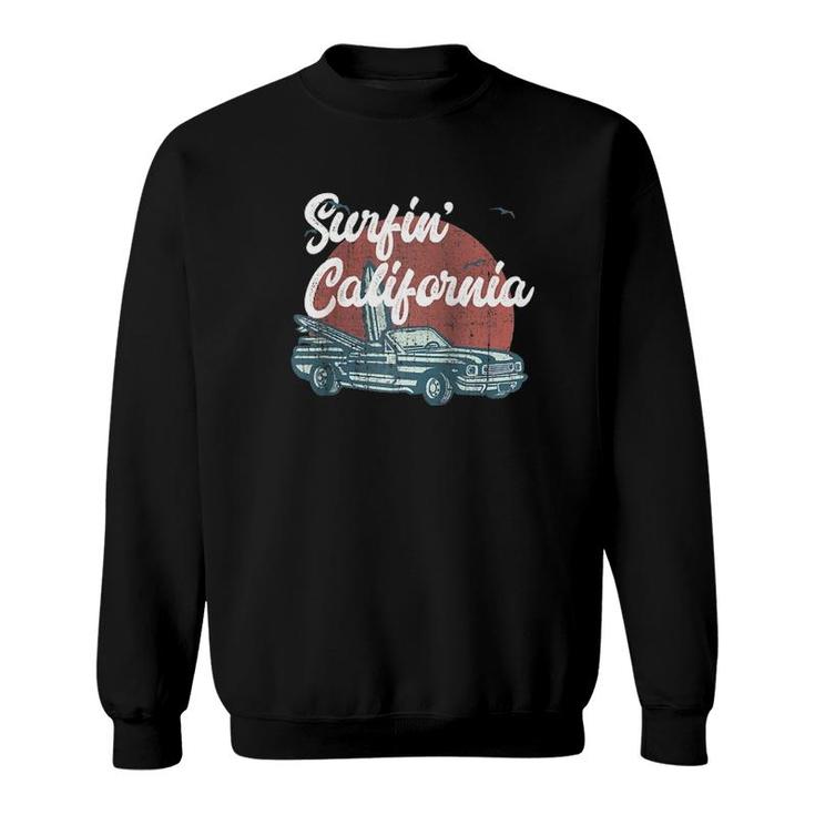 Surfin' California Muscle Car Vintage Convertible Surfer Raglan Baseball Tee Sweatshirt