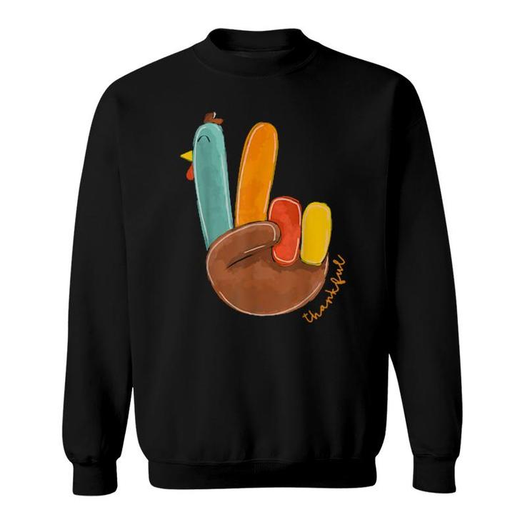 Thanksgiving Thankful Turkey Peace Hand Sign, Thanksgiving  Sweatshirt