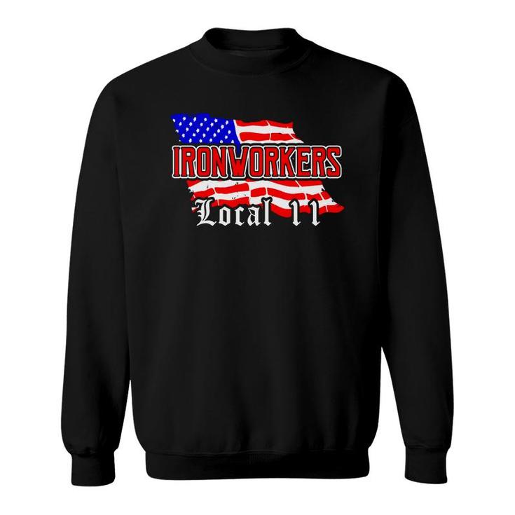 Union Ironworkers Local 11 New Jersey American Flag Tee Sweatshirt