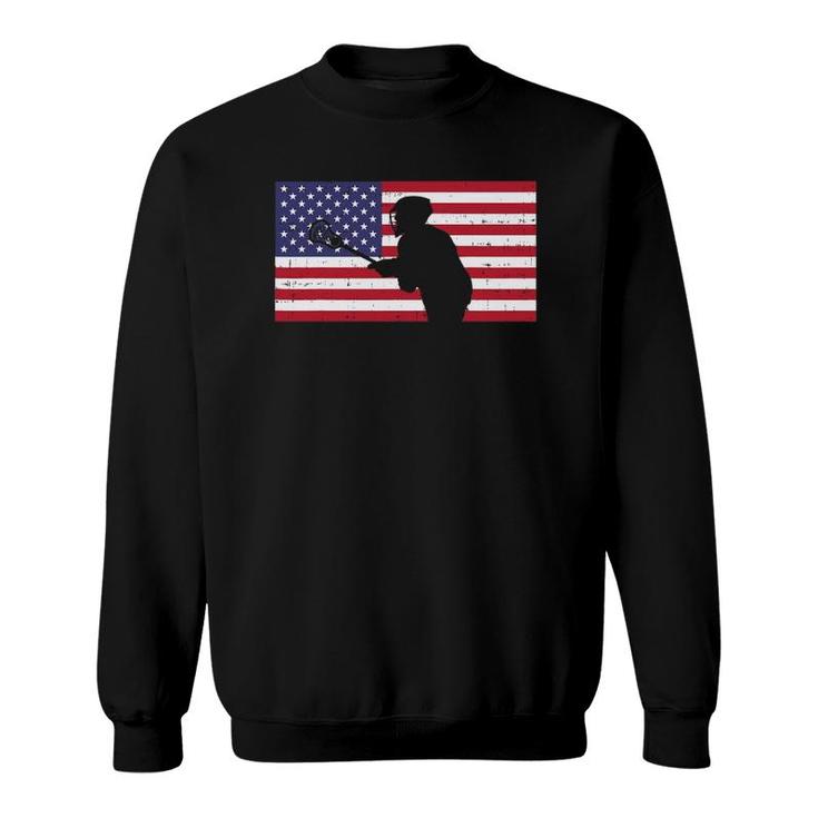 Us Flag Lacrosse Player Vintage Lax Patriotic Men Women Kids Sweatshirt