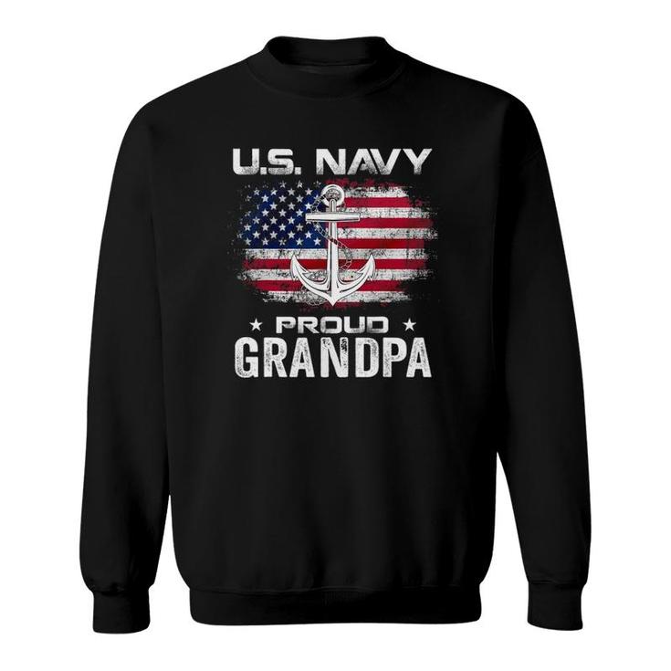 US Navy Proud Grandpa With American Flag Gift Veteran Sweatshirt