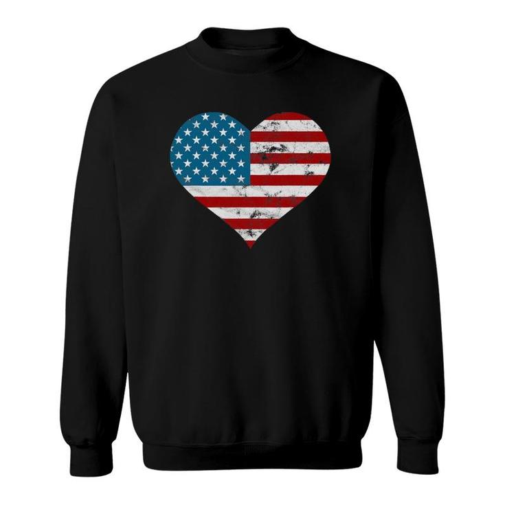 Usa Flag Heart Distressed Patriotic 4Th Of July Gift Sweatshirt