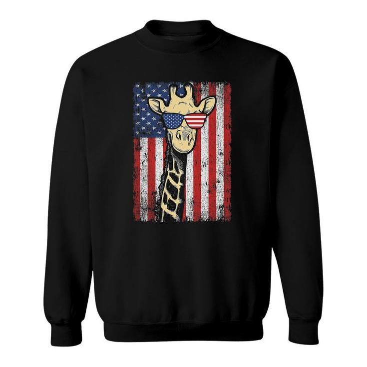 Usa Flag Patriotic Giraffe Sunglasses Funny Animal Lover Sweatshirt