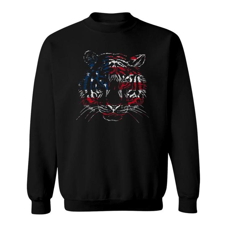 Usa Flag Tiger Patriotic Independence Day 4Th Of July Sweatshirt