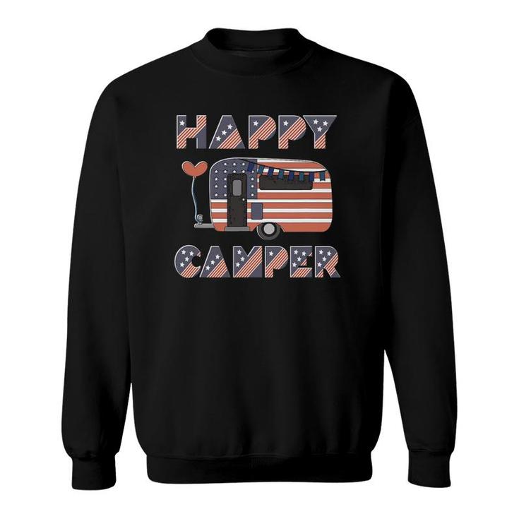 Usa Happy Camper Us Flag Patriotic 4Th Of July American Crew Sweatshirt