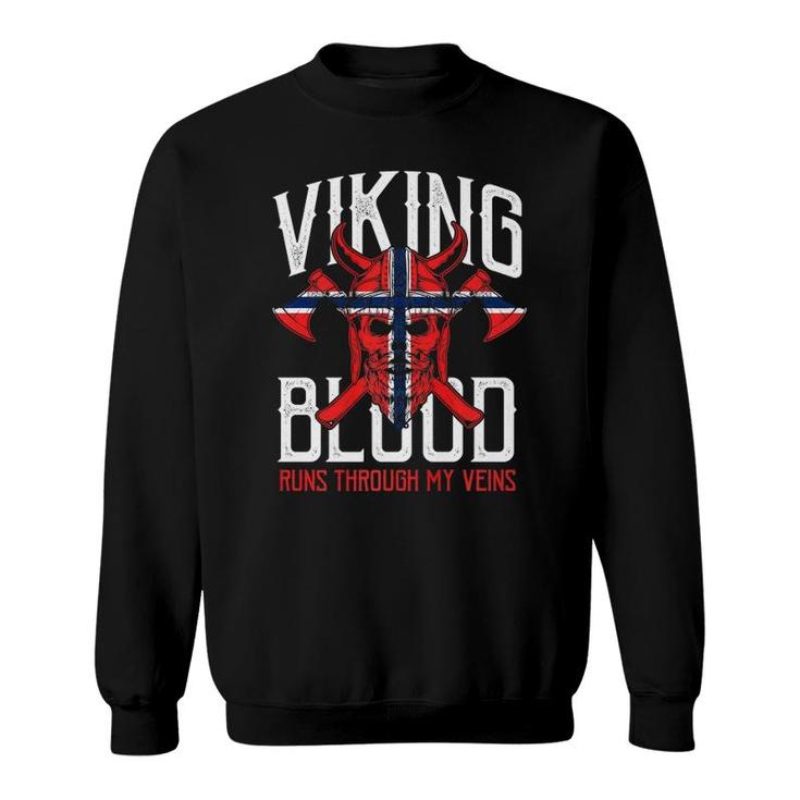 Viking Blood Skull Norwegian Flag Pride Norway Premium Sweatshirt