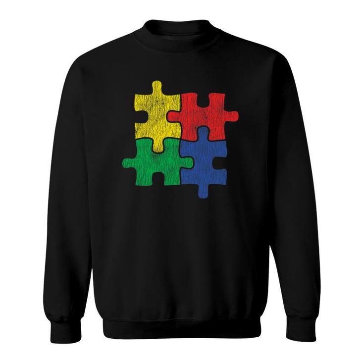 Vintage Autism Colorful Puzzle, Kids Autism Awareness Gift Sweatshirt