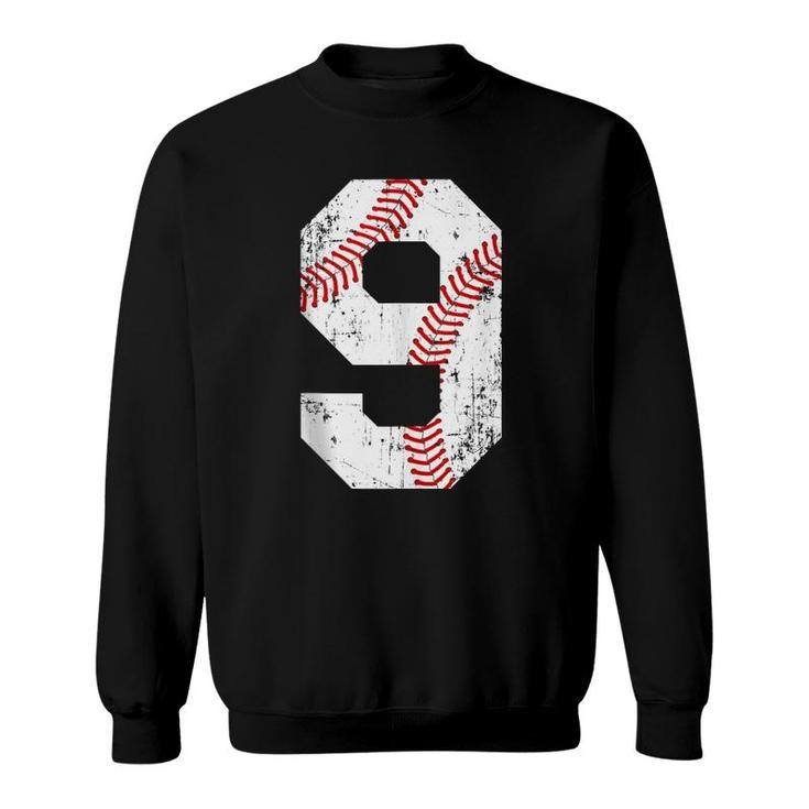 Vintage Baseball 9 Jersey Number  Sweatshirt