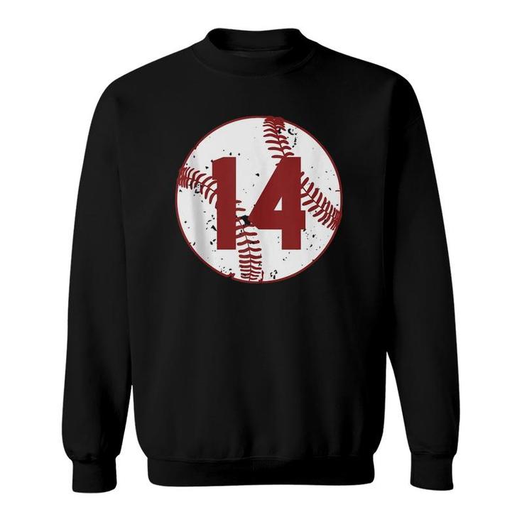 Vintage Baseball Number 14  Cool Softball Mom Gift  Sweatshirt