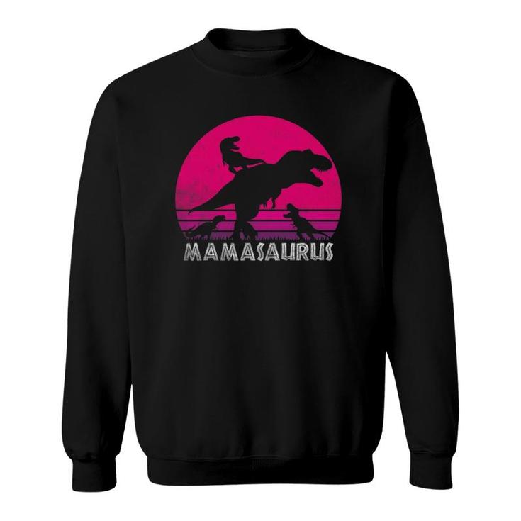 Vintage Retro 3 Kids Mamasaurus Sunset Funny Gift For Mother Sweatshirt