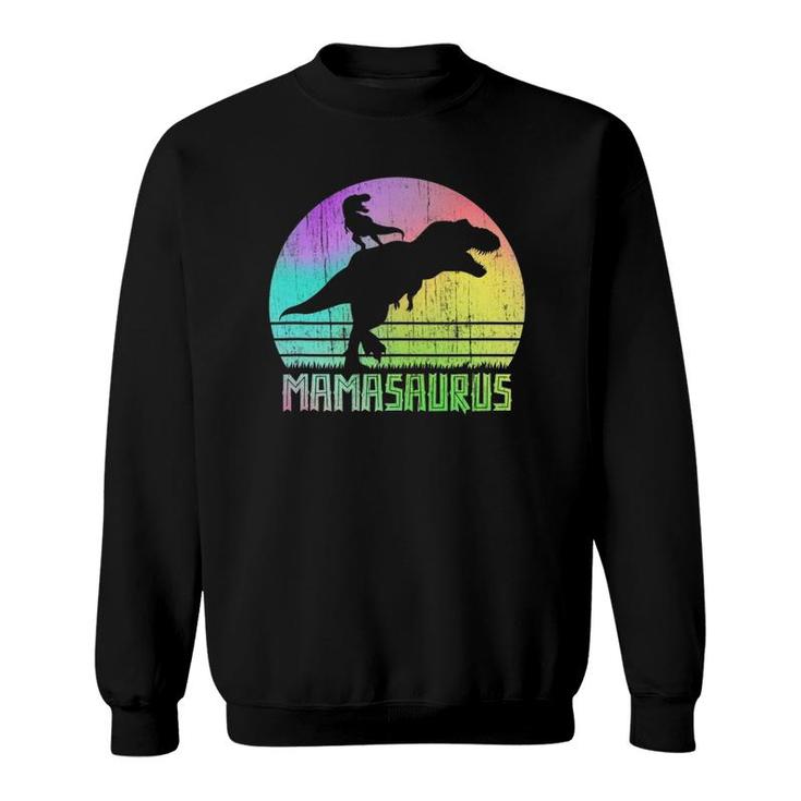 Vintage Retro Mamasaurus Rainbow Sunset Gift For Mother Of 1 Ver2 Sweatshirt