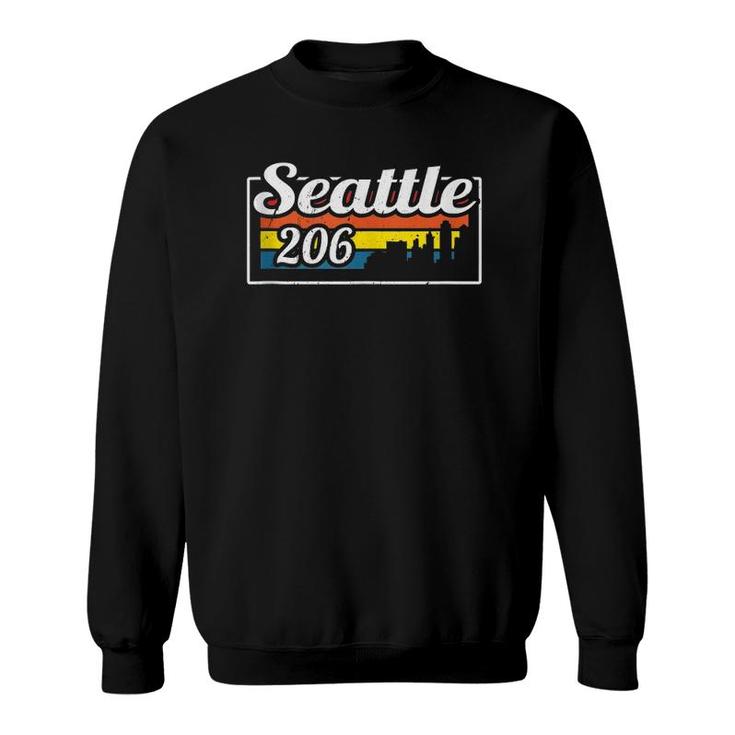Vintage Seattle City Skyline 206 State Of Washington Retro  Sweatshirt