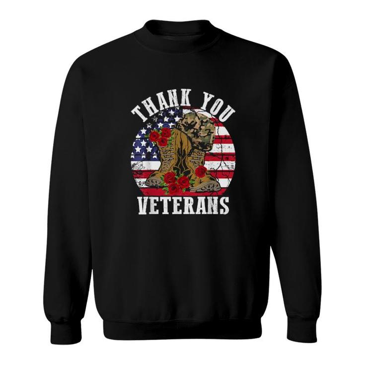 Vintage Thank You Veterans Combat Boots Flower Veterans Day Sweatshirt