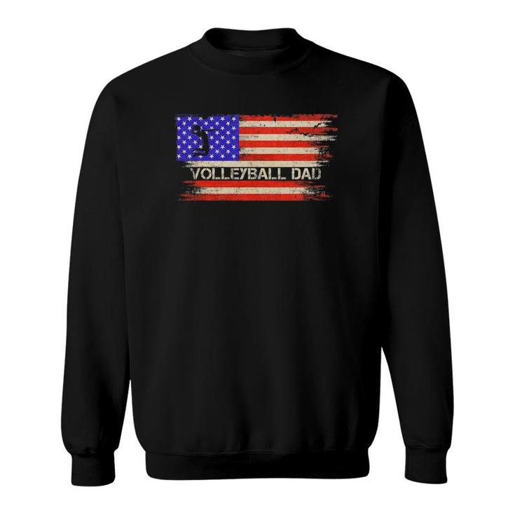 Vintage Usa American Flag Proud Volleyball Dad Silhouette Sweatshirt