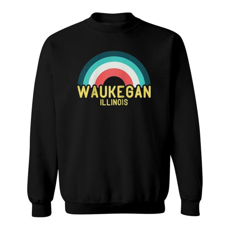 Waukegan Illinois Vintage Retro Rainbow Raglan Baseball Tee Sweatshirt