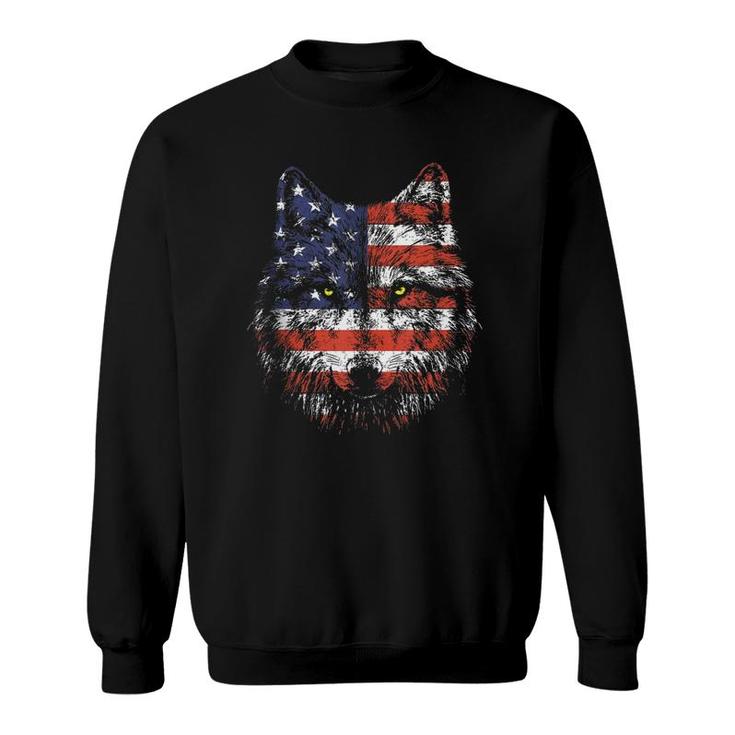 Wolf American Flag July 4Th Tank Top Sweatshirt