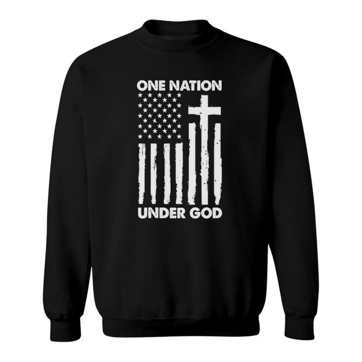 Womens 1 Nation Under God Christian Faith American Flag Usa V-Neck Sweatshirt