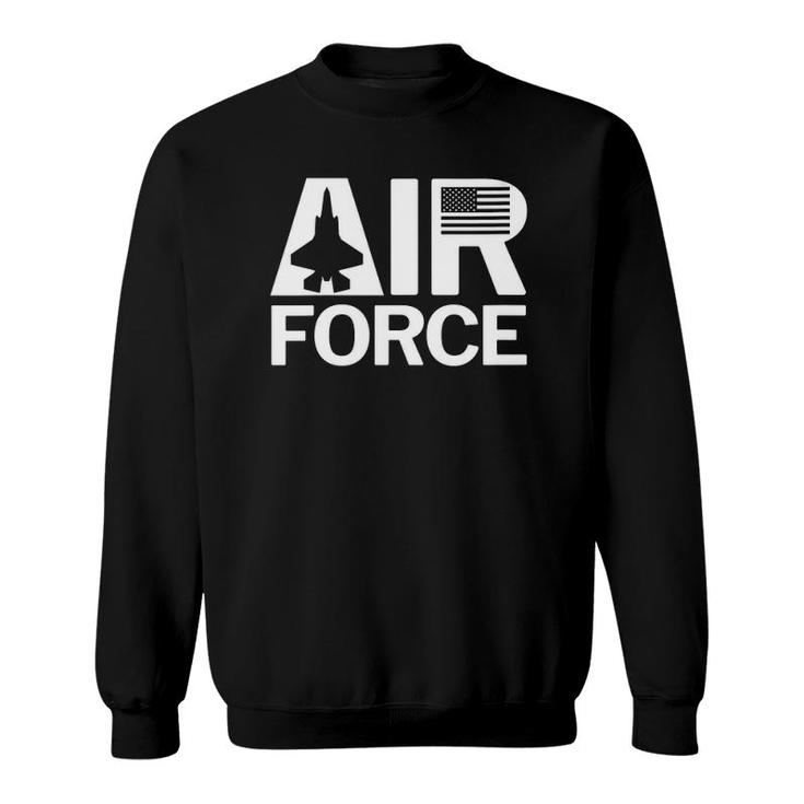 Womens Air Force With F35 Jet And Us Flag Sweatshirt