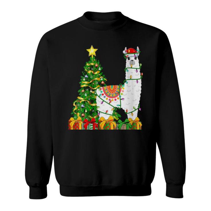 Womens Alpaca Lighting Xmas Tree Matching Alpaca Christmas  Sweatshirt