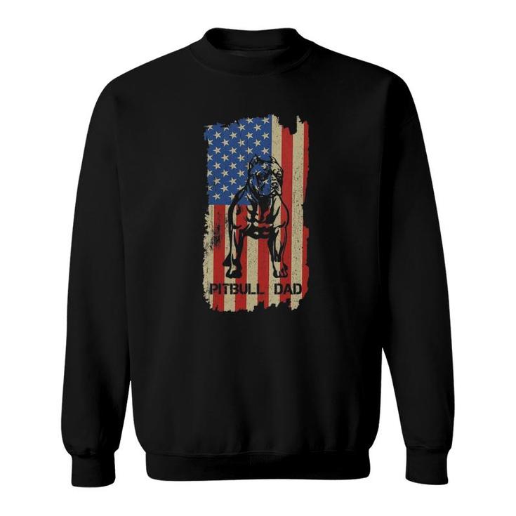 Womens American Flag Pitbull Dad Cool Dog Daddy Patriot 4Th July V-Neck Sweatshirt