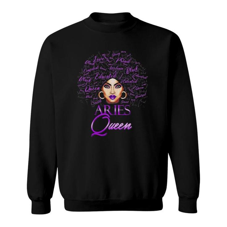 Womens Aries Girl Womens Purple Afro Queen Black Zodiac Birthday Sweatshirt
