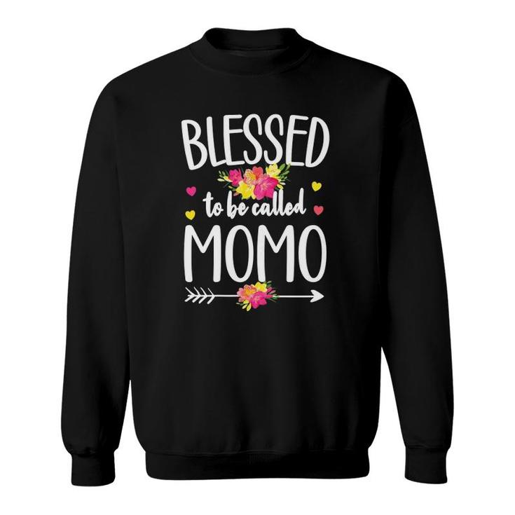 Womens Blessed To Be Called Momo Grandma Flowers Momo Grandmother Sweatshirt