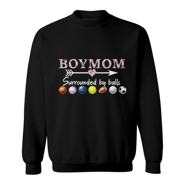 Womens Boy Mom Surrounded By Balls Gift For Women Mother's Day V-Neck Sweatshirt