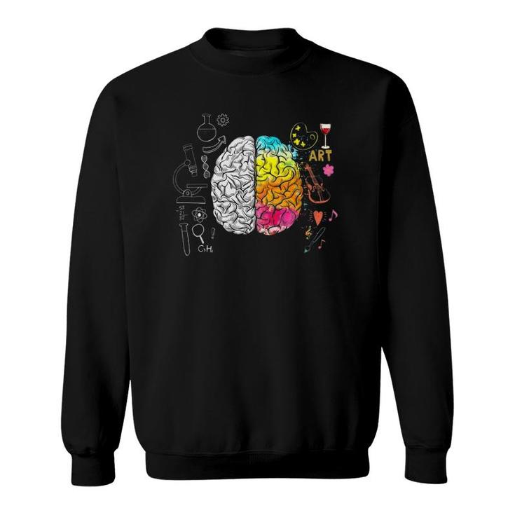 Womens Colorful Brain Art Vs Science Student Teacher V-Neck Sweatshirt