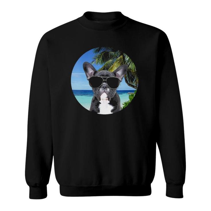 Womens French Bulldog Frenchie Dog Lover Beach Tropical Funny Cute Sweatshirt