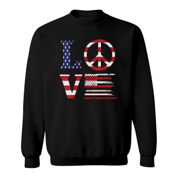 Womens Funny Patriotic 4Th Of July Love American Flag Peace Sign V-Neck Sweatshirt