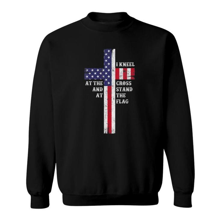 Womens I Kneel At The Cross And Stand At The Flag Men Women V-Neck Sweatshirt
