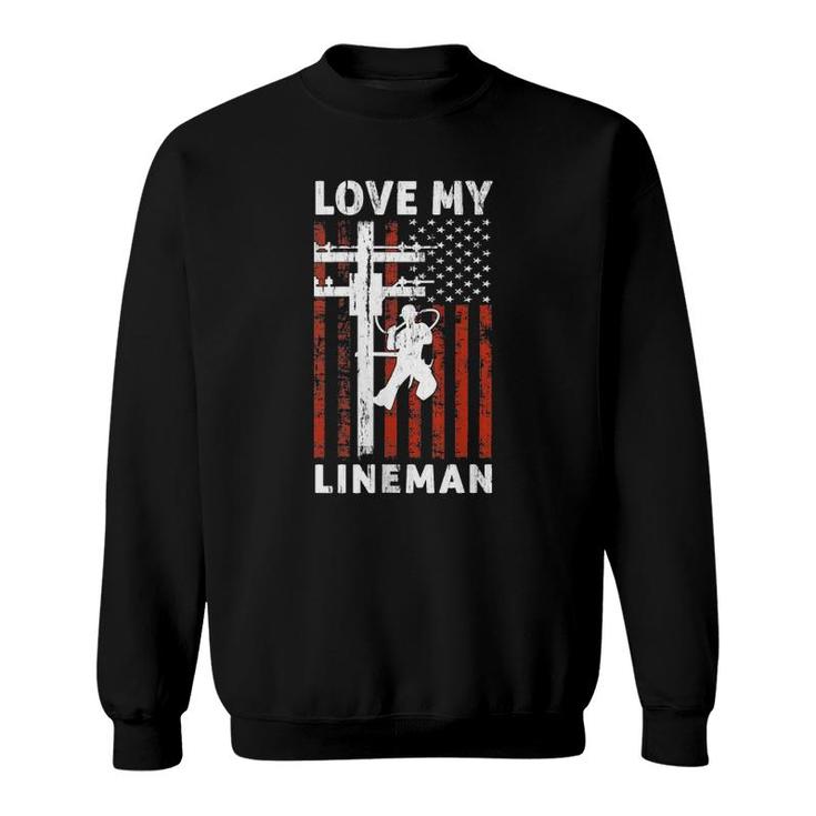 Womens I Love My Lineman Usa Flag 4Th Of July Tank Top Sweatshirt