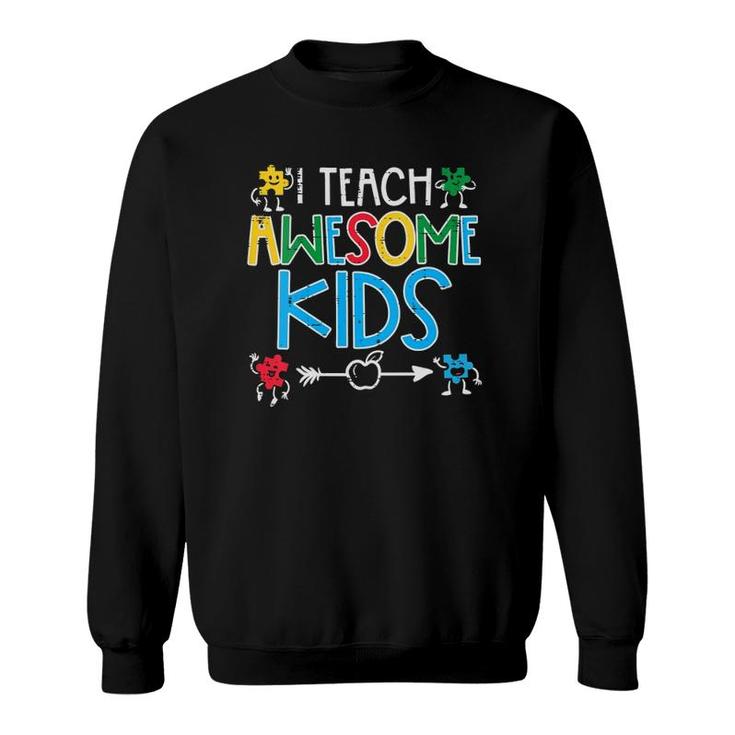 Womens I Teach Awesome Kids Autism Awareness Sped Teacher Men Women V Neck Sweatshirt