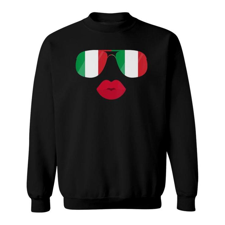 Womens Italy Flag Sunglasses Lips Italia Flags Italian Women Girl Sweatshirt