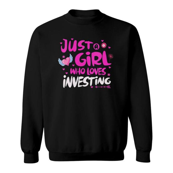 Womens Just A Girl Who Loves Investing V-Neck Sweatshirt