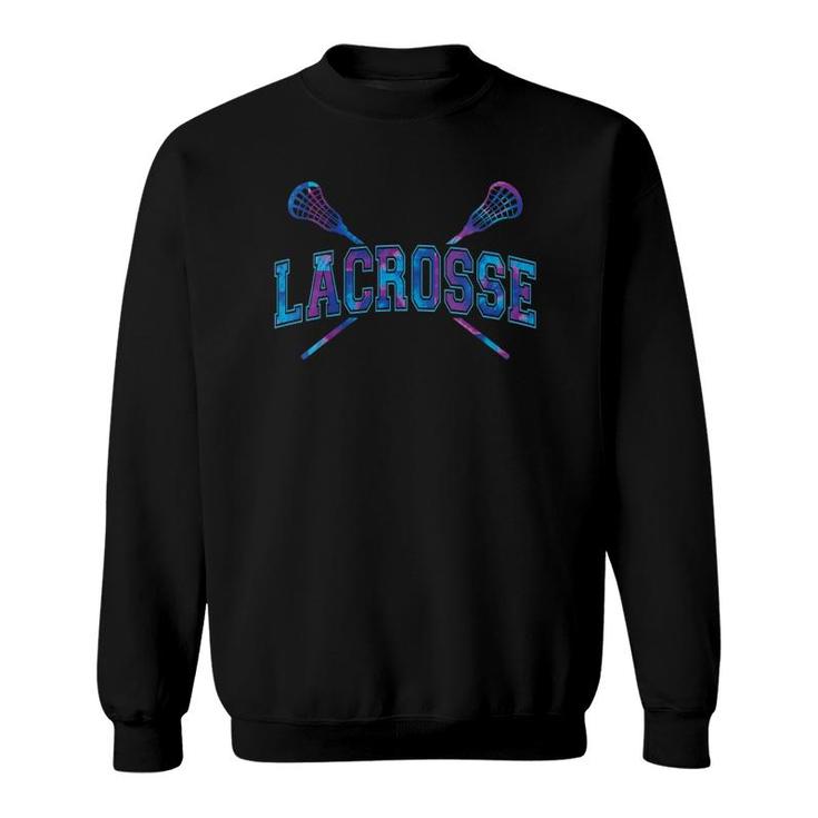 Womens Lacrosse  Girls Boy Purple Blue Tie-Dye Crossed Sticks V-Neck Sweatshirt