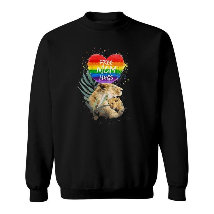 Womens Lgbt Pride Mama Lion Rainbow Free Mom Hugs Love Mothers Day V-Neck Sweatshirt