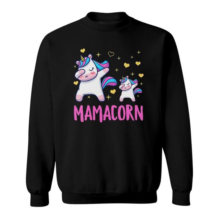 Womens Mamacorn Mom And Baby Funny Dabbing Unicorn Mommy Mother V-Neck Sweatshirt