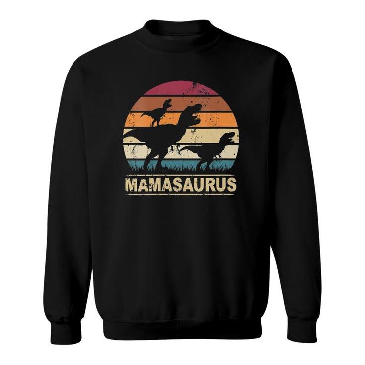 Womens Mamasaurus Rex Dinosaur Pajama Dino Twin Mom With Two Kids V-Neck Sweatshirt