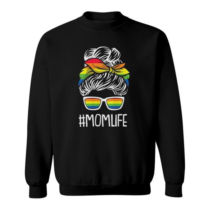 Womens Mom Life Gay Pride Rainbow Flag Lgbt-Q Ally Mama Mother  Sweatshirt