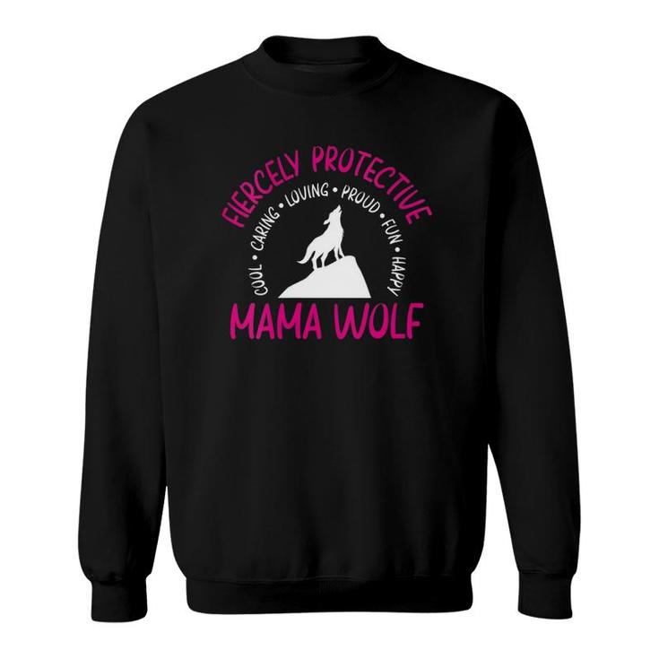 Womens Mom Mother's Dayfiercely Protective Mama Wolf V-Neck Sweatshirt
